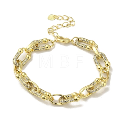 Rack Plating Brass Micro Pave Clear Cubic Zirconia Oval Link Chain Bracelets for Women LS-BJEW-P323-08G-1