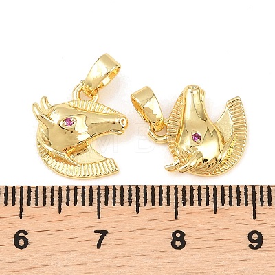 Brass Micro Pave Deep Pink Cubic Zirconia Charms KK-G549-07G-1