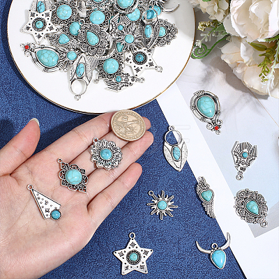 48Pcs 12 Styles Dyed Synthetic Turquoise Pendants FIND-ME0003-33-1