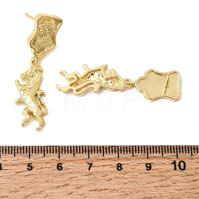 Horse Brass Dangle Stud Earrings EJEW-D352-03G-02-1