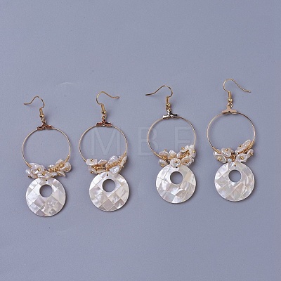 Pearl Chip Beads Dangle Earrings EJEW-L218-09B-1