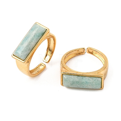 Brass with Natural Amazonite Cuff Open Rings for Women GG-CBA0B5A-04G-05-1