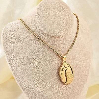 304 Stainless Steel Embossed Virgin Mary Pendant Rope Chain Necklaces NJEW-S387-08G-1