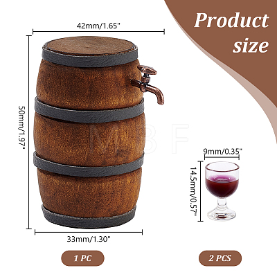 Wood & Alloy & Resin Red Wine Barrel & Wine Glass & Faucet Set DJEW-WH0050-23A-1