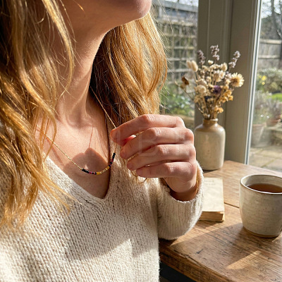 Bohemian Glass Beaded Brass Boston Link Chain Necklaces for Women Elegant Daily Jewelry CD0318-1-1