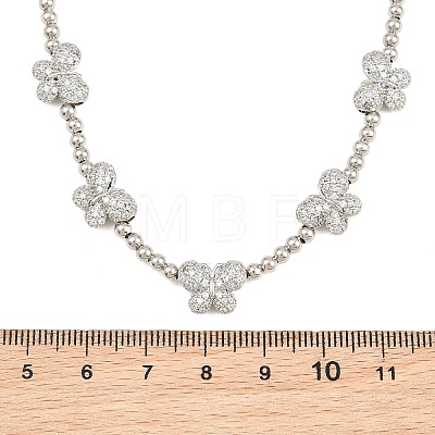 Brass Micro Pave Clear Cubic Zirconia Butterfly and Round Beaded Necklaces KK-CBA4547-13P-1