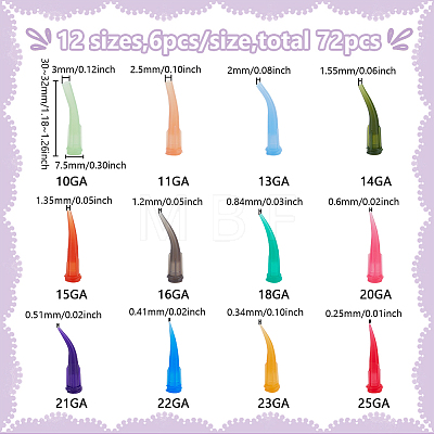 Fingerinspire 72Pcs 12 Colors Bent Tip Plastic Fluid Precision Blunt Needle Dispense Tips TOOL-FG0001-20-1