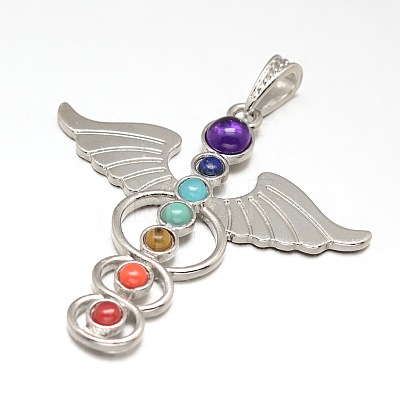 Mixed Shape Chakra Jewelry Brass Natural & Synthetic Mixed Stone Pendants KK-J298-M2-NR-1