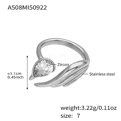 304 Stainless Steel Pave Cubic Zirconia Cuff Open Rings WG52765-01-1