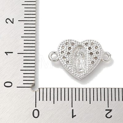 Rack Plating Brass Micro Pave Clear Cubic Zirconia Religion Heart Virgin Mary Connector Charms KK-L224-099P-05-1