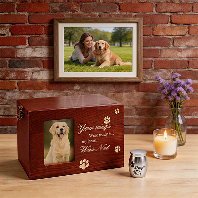 1Pc Wooden Pet Memorial Urn Box with Photo Frame CON-GA0001-43-1