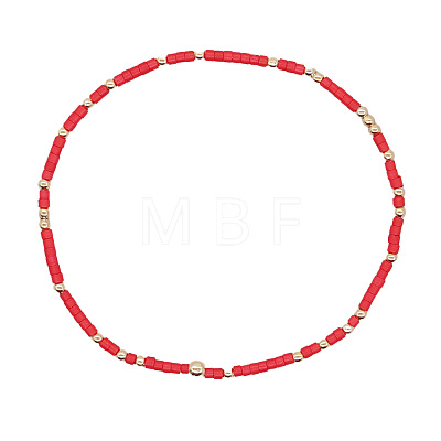 Minimalist Glass Seed Beads & Brass Beads Stretch Bracelets for Women BC0195-1-1