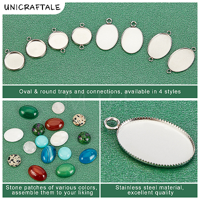 Unicraftale DIY Flat Round & Oval Stone Pendant Making Kit DIY-UN0003-08-1