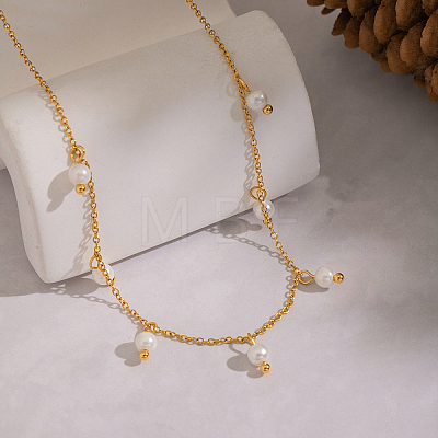 Elegant Round White Imitation Pearl Pendant Bib Necklaces FU4888-1