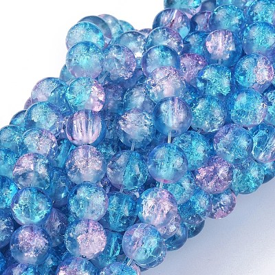 1Strand Two Tone Transparent Crackle Glass Round Beads Strands X-CCG-Q001-8mm-19-1