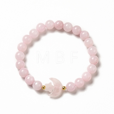 Natural Rose Quartz Moon and Star Beaded Stretch Bracelet for Women G-G997-C05-1
