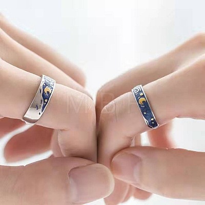 2Pcs Alloy Enamel Cuff Open Rings for Couple WGE1F67-02-1