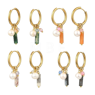 Natural Gemstone and Freshwater Pearl Dangle Earrings EJEW-JE07170-1