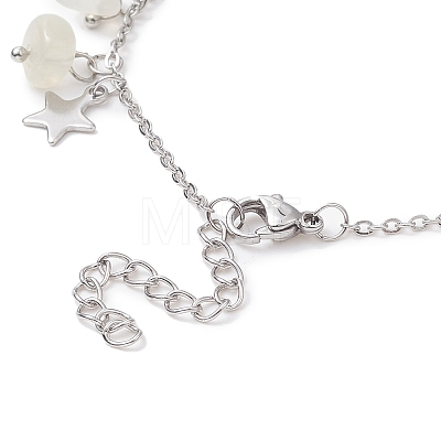 Natural White Moonstone Chips & Star Charms Anklet AJEW-AN00512-02-1