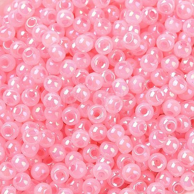 6/0 Opaque Colours Rainbow Plated Round Glass Seed Beads SEED-T006-04D-07-1