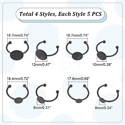 Unicraftale 20Pcs 4 Size  304 Stainless Steel Open Cuff Ring Components RJEW-UN0002-61-1