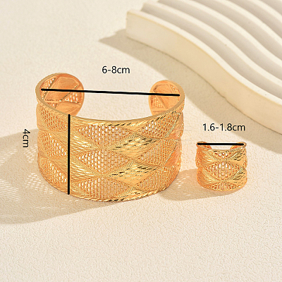 Vintage Alloy Filigree Rhombus Cuff Bangle & Ring Set RH3995-1