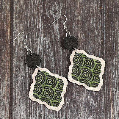 Bohemian Printed Wood & Zinc Alloy Dangle Earrings WG40C0F-01-1