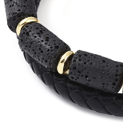 Natural Lava Rock Bead Leather Cord Multi-strand Bracelets BJEW-A009-05G-1