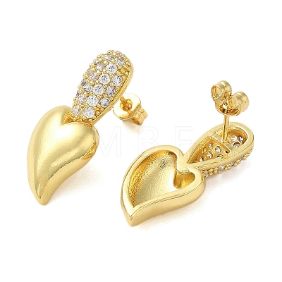 Heart Rack Plating Brass Micro Pave Cubic Zirconia Stud Earrings for Women EJEW-O001-09G-1