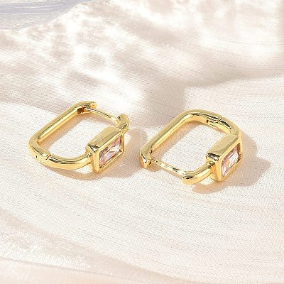 Brass Pave Single Cubic Zirconia Hoop Earrings KK-CBA98BA-18G-1