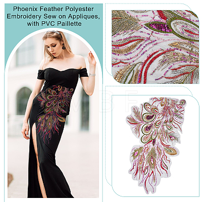 Phoenix Feather Polyester Embroidery Sew on Appliques PATC-WH0008-75A-03-1