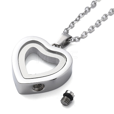 304 Stainless Steel Heart Urn Ashes Necklaces STAS-Z106-09P-01-1