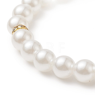 Acrylic Pearl Round Beaded Stretch Bracelet with Alloy Rhinestone Heart Charms for Women BJEW-JB09232-01-1