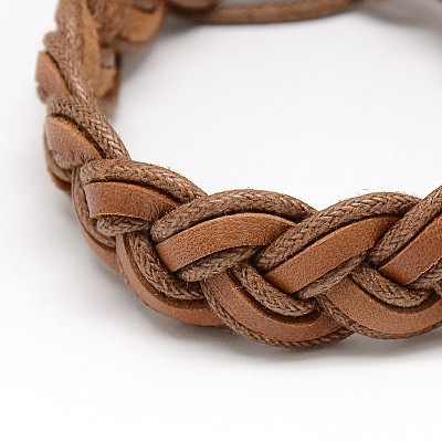 Trendy Unisex Casual Style Braided Waxed Cord and Leather Bracelets BJEW-L297-03-1