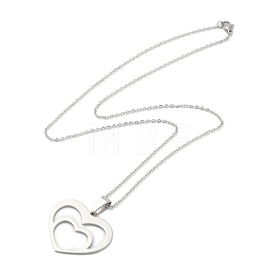 304 Stainless Steel Cable Chain Heart Frame Pendant Necklaces for Women NJEW-U005-03P-1