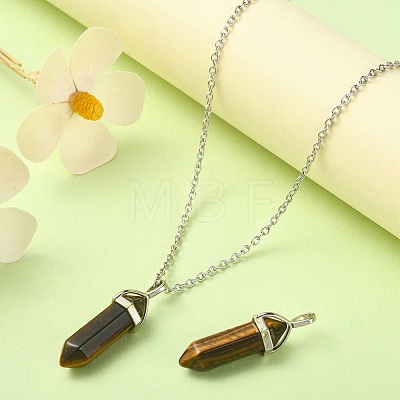 2Pcs Natural Tiger Eye Double Terminated Pointed Pendants G-YW0002-05A-1