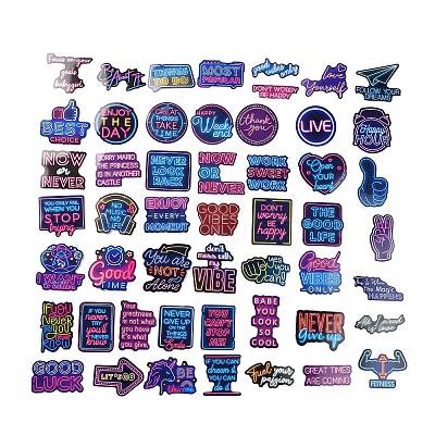 50Pcs Inspirational Neon Light Theme Cartoon English Word Paper Sticker Label Set DIY-G076-03-1
