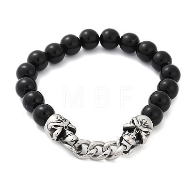 Punk Style Skull 304 Stainless Steel Glass Beads Bracelets for Women Men BJEW-D304-04AS-01-1