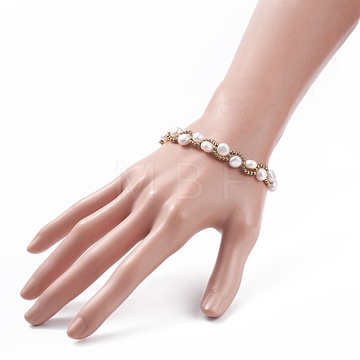 Natural Pearl & Glass Braided Beaded Bracelet BJEW-JB08091-01-1