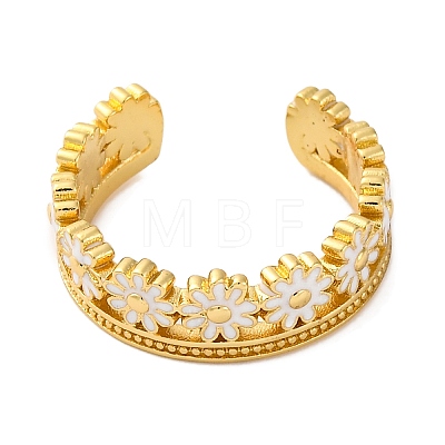 Rack Plating Flower Brass Enamel Open Cuff Rings for Women RJEW-S242-09G-B-1