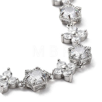 Noble Gift Ideas for Lady Platinum Plated Brass Micro Pave Cubic Zirconia CZ Flower Link Chain Bracelets BJEW-L471-01-1