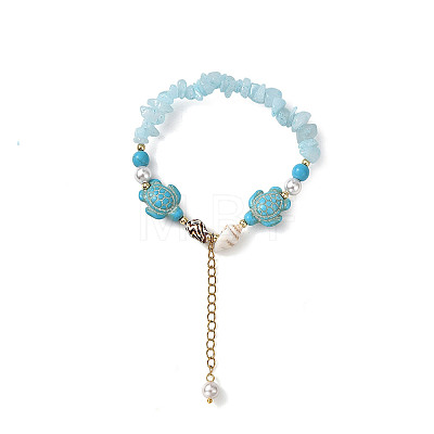 Beachy Natural white Jade Chip Beads & Synthetic Turquoise Charm Bracelets BJEW-JB14140-01-1