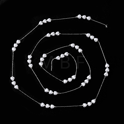 304 Stainless Steel Round Bead & ABS Plastic Pearl Heart Bead Cable Chains CHS-G048-07P-1