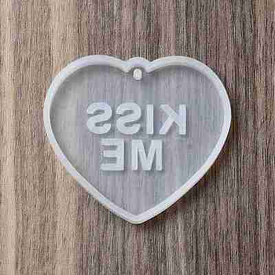 Silicone Heart with Hollow Word KISS ME Pendant Molds DIY-C061-05B-1