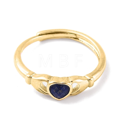 Hand with Heart Natural Lapis Lazuli Agate Adjustable Rings RJEW-Q817-06G-05-1