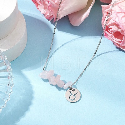 Natural Rose Quartz Chip & Constellation Pendant Necklaces NJEW-JN05084-02-1