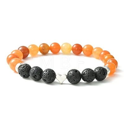 Natural Mixed Stone & Lava Rock & Alloy Heart Beaded Stretch Bracelet BJEW-JB09633-1