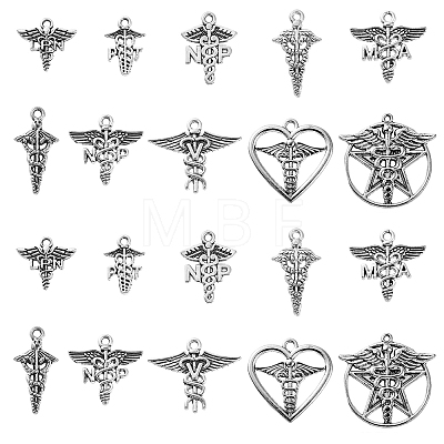 100Pcs 10 Styles Tibetan Style Alloy LPN Caduceus Medical Symbol Charms TIBEP-CJ0002-58-1