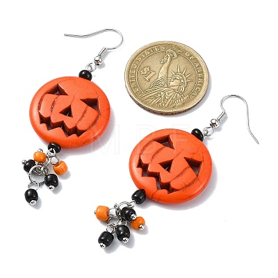 Halloween Pumpkin Alloy Resin Pendants Dangle Earrings EJEW-JE06103-1