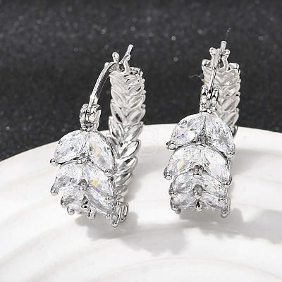 Leaf Brass Micro Pave Cubic Zirconia Hoop Earrings EJEW-P333-03P-1